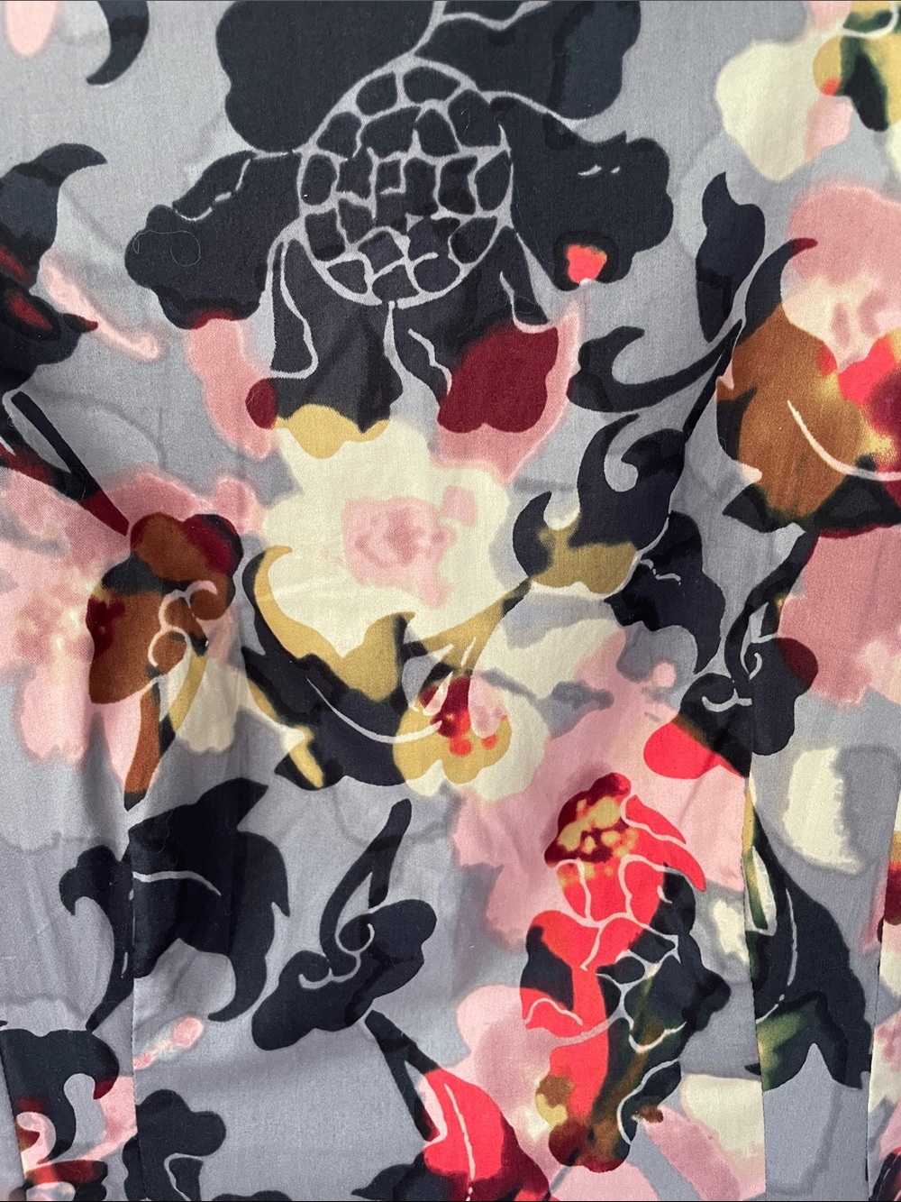 Toast UK gray, black, red cotton floral midi dress US size 10 - Picture 4 of 9